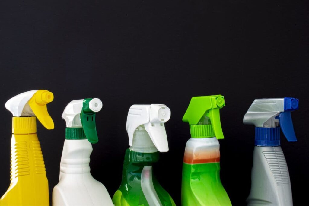 spray bottles of household cleaners