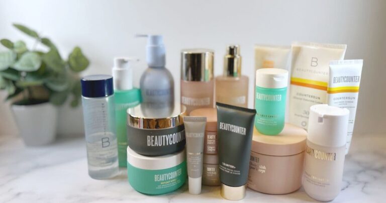 Beautycounter products on quartz countertop