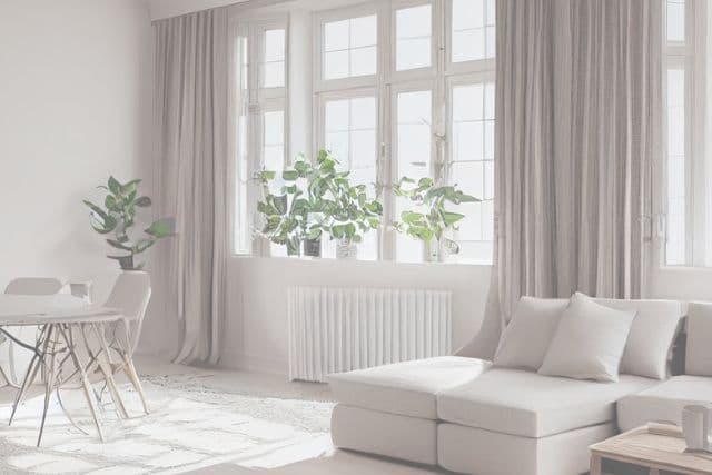 White dining room and living room area, open floorplan, green plants, sunlight