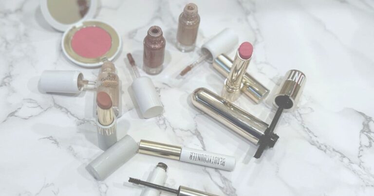 Beautycounter and Counter products on quartz background