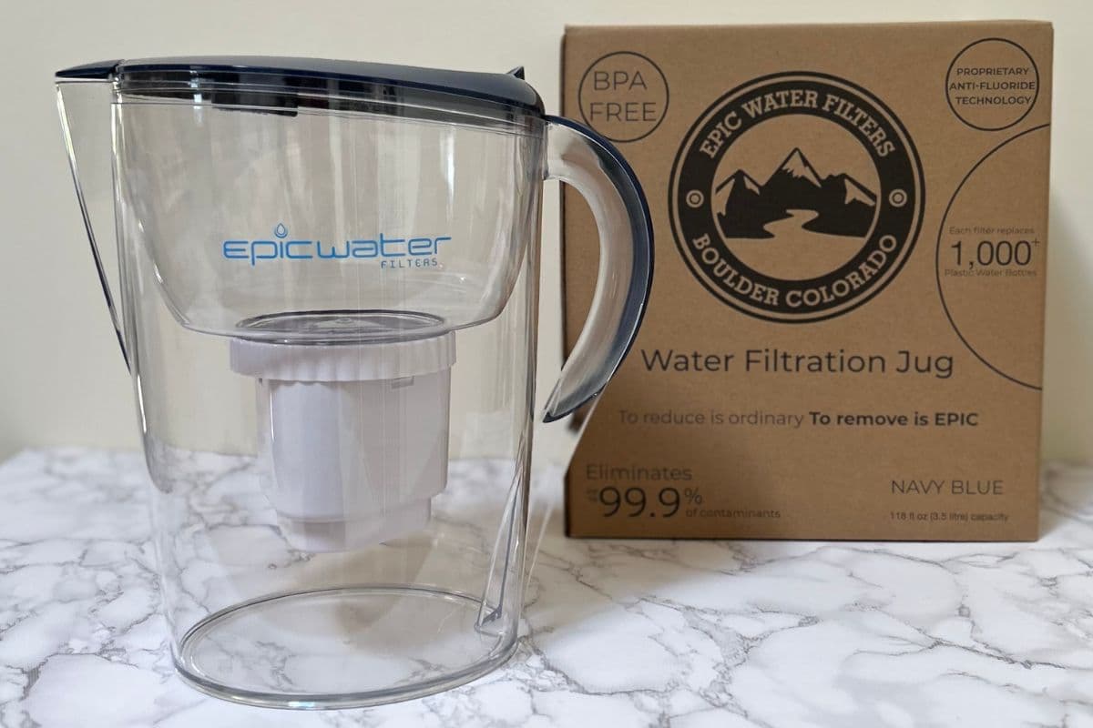 My epic water pitcher and box on counter.