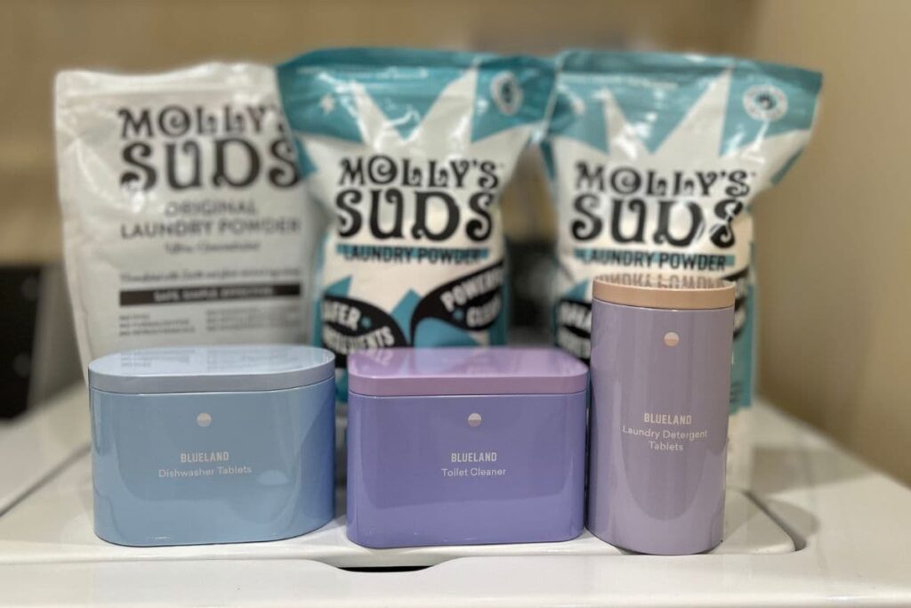 Molly's Suds and Blueland products on my washing machine; safer products without "fragrance" and other concerning ingredients