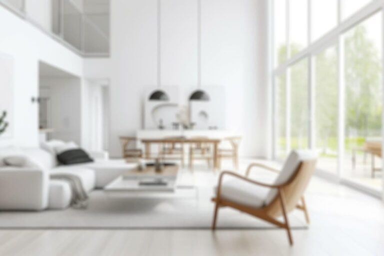 Blurred living room and kitchen open area.