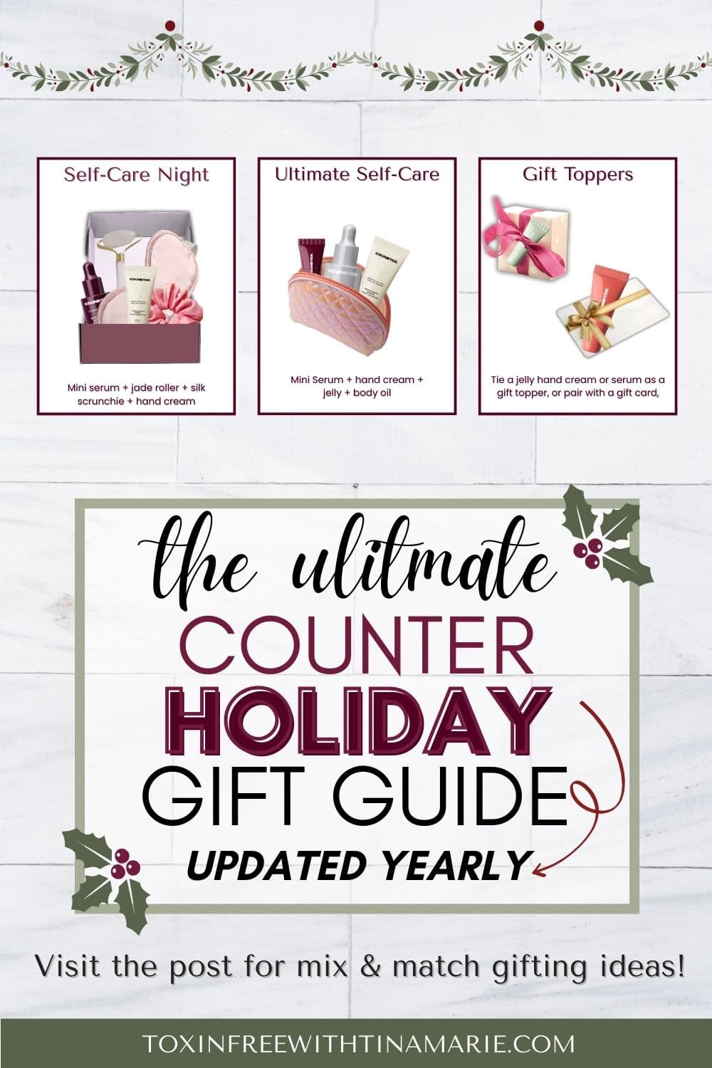 Images of gift-giving ideas from the products mentioned in post.  Text reads The ultimate counter holiday gift guide. Limited edition. Post updated Yearly.