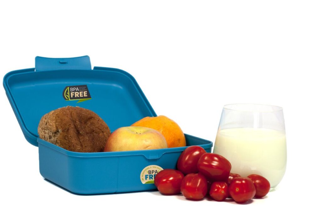 Sandwich and fruit in a lunch box labeled BPA-FREE, but is it actually safe?