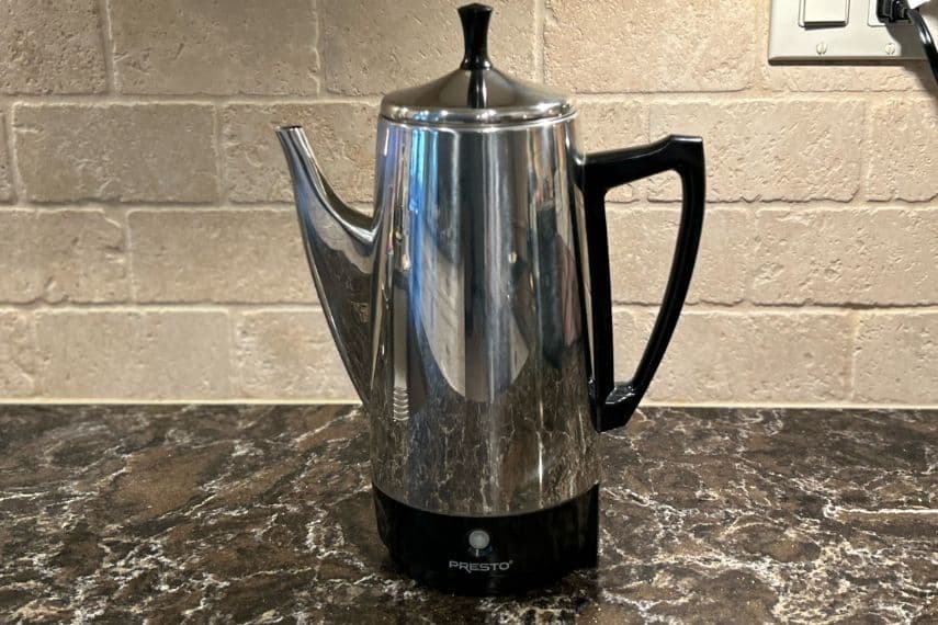 Toxin-free percolator on kitchen counter.