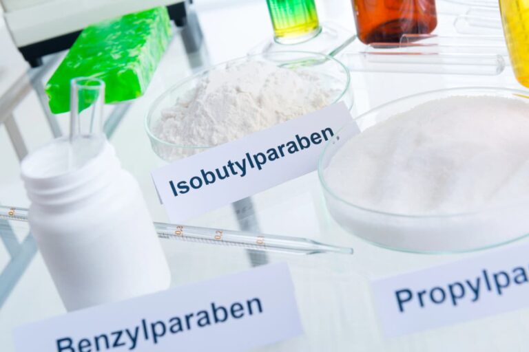Laboratory with chemical substances, including several types of parabens