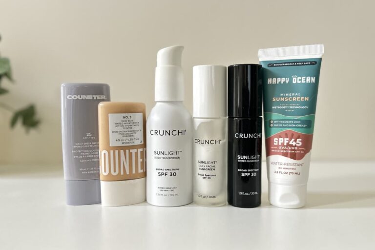 A line up of the contenders for the Best Non-Toxic Sunscreen Review post.