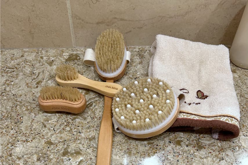 Dry brush set on bathroom counter